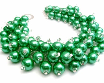 Kelly Green Pearl Beaded Bracelet, Cluster Bracelet, Chunky Bracelet, Green Bridesmaid Jewelry, Emerald Green - Designs By Kim Smith
