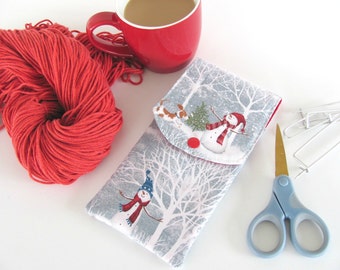 Knitting needle case, Notions case, Crochet hooks case - Snowmen in Winter DPNs Organizer