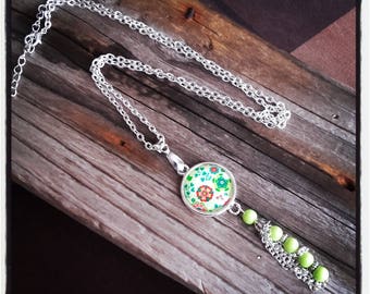 flowers and pearls/bunch cabochon silver pendant necklace