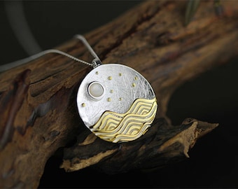 Ocean Waves 3D Sterling Silver Necklace