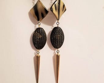 Gold and Black Spike Earrings