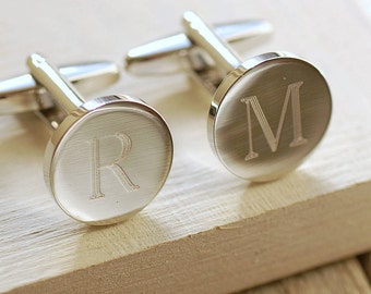 Personalised Round Initial Cufflinks ~ Engraved Wedding, Anniversary, Birthday, Father's Day Gift