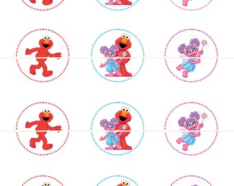 Elmo and Abby Cadabby Sesame Street Birthday Party Tags Cupcake Toppers Stickers DIY Printable File