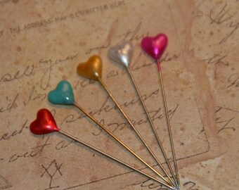 Heart Sewing Pins, Heart Pins, Heart Straight Pins, Wedding Corsage Pins, Quantity 30