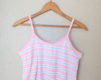 vintage pink & blue striped nautical cropped tank top