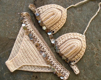 Sea Shells Bikini crochet, Handmade crochet bikini, Crochet bikini top, Brazilian bikini bottom, Crochet swimwear, Crochet bikini set