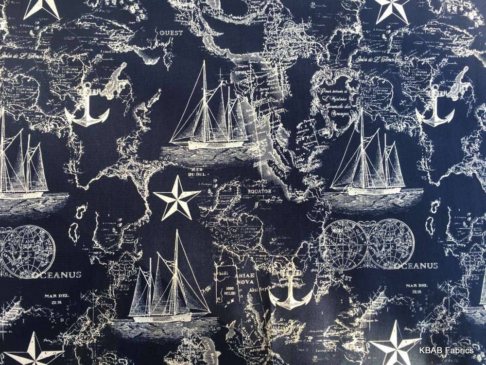 nautical map fabric sea chart map navy blue sea voyage compass nautical chart fabric