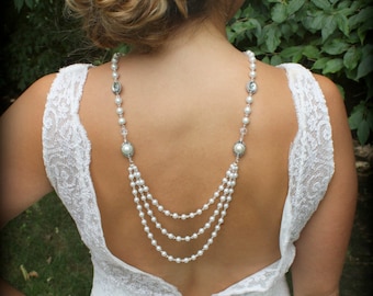 Backdrop Necklace-Pearl Necklace-Back Drop Necklace-Bridal Back Necklace-Wedding Necklace-Backwards Necklace-Dream Day Designs