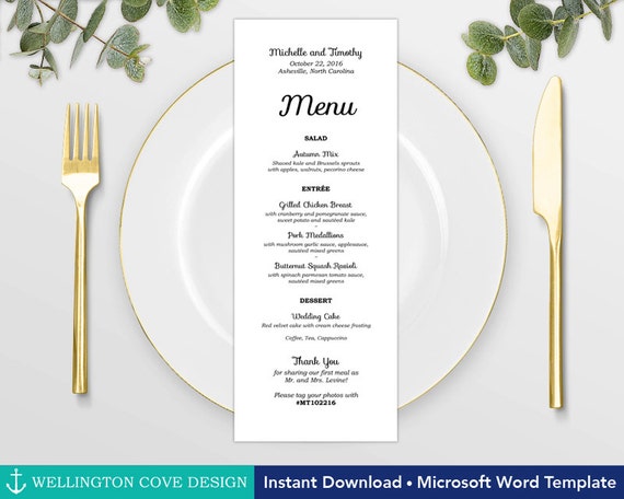 Bridal Shower Menu Template wedding menu template for microsoft word printable instant