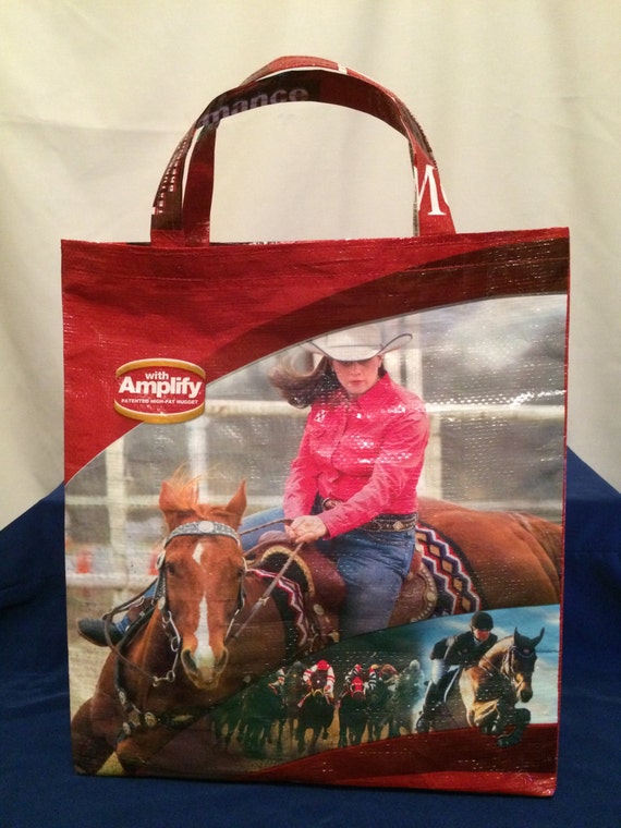 Recycled Repurposed Horse Feed Bag Tote Barrel Racing Horse