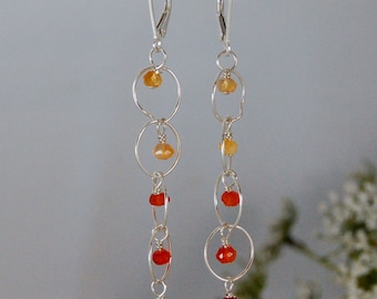 Orange Carnelian Earrings Modern light sterling silver chain