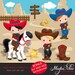 Cowboy Clipart. Wild West Cute Cowboy Clipart- Red & Blue. Cowboy boots, sheriff, horses, cowboy graphics, lasso, commercial, cactus, art