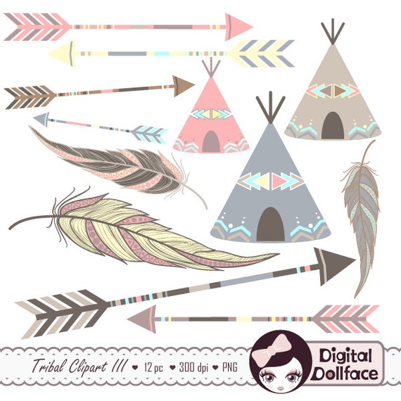 Painted Feather Clip Art Arrow Clipart Tribal Aztec Digital