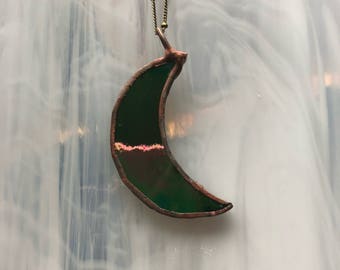 Crescent Iridescent Stained Glass Pendant