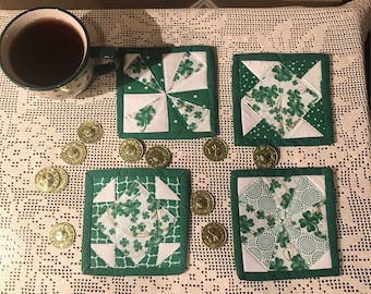 Mug Rug Coaster, St Patrick's Day Mug Coasters, St Patty's Day Mug Rugs, Quilted Coasters, Quilted Mug Rugs