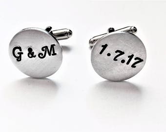 Personalized cufflinks, wedding cufflinks, custom cufflinks, wedding date, Groom gift from Bride, initials cuff links, wedding gift for him