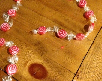 Vintage Christmas peppermint Candy Garland 8 feet blow mold with cellophane wrappers