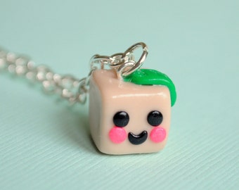 Vegetarian Tofu, Vegan Tofu, Tofu Vegetarian, Tofu Vegan, Kawaii Tofu Necklace, Sculpey Clay