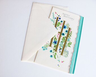 Vintage Birthday Card Clean Unused With Original Envelope A Sunshine Card Feminine Floral Turquoise Ephemera Greeting Cards