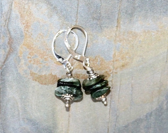 Seraphinite Earrings, Green Earrings, Natural Stone Earrings, Gemstone Earrings, Bohemian Earrings, Stacked Earrings, Raw Stone Earrings