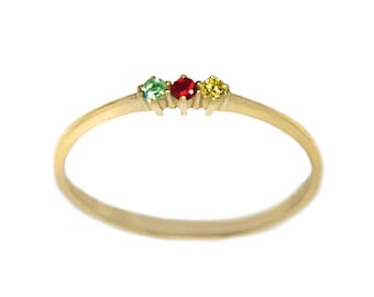 Triple Stone Ring, Mothers Ring, Family Ring, Birthstone Rings, Personalized Ring, Gold Stacking Ring, Thin gold ring, Gold Ring, Cz Ring