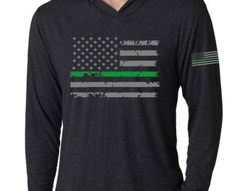 Next Level Thin Green Line Tri Blend Hooded Long Sleeve SKU: SW252