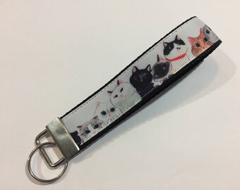 Cats in a Line Keychain Wristlet Key Fob