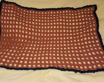 Crochet Baby blanket, Mauve and Blue