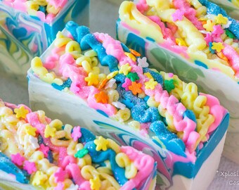 Spring Blossoms Bar Soap - Handmade Artisan Soap, Homemade, Aloe Vera, Shea Butter, Coconut Milk, Cold Process, Vegan Friendly, Rainbow