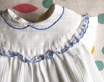 Vintage 50s baby mixed guimpe structured white cotton, 1 to 3 months
