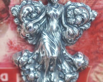Brass Lady, Art Nouveau Brass Stamping, Sterling Silver Finish, Brass Stampings Made in the USA