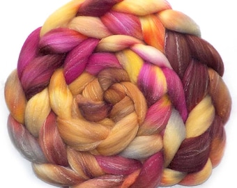 Roving Targhee Bamboo Silk, Handdyed Combed Top, Misty Necarine, 5.1 oz.