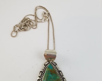 Navajo Kingman Turquoise Pendant SIGNED AL for Augustine Largo Navajo sterling silver necklace PP3327
