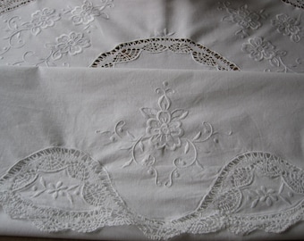 Large Round Vintage Lace Tablecloth and Eight Napkins Crochet, Hand-made Lace,