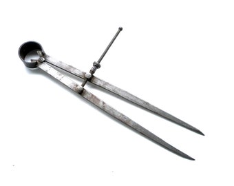 Vintage French compass, old measuring tool, tool antique, old precision, design and patterns, compass vintage metal, Made In France