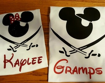 Custom Disney Family Matching Shirts Mickey Mouse Pirate Inspired with Glitter option Available Pirate Personalized