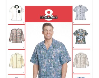 McCalls Sewing Pattern 2149, Mens Button Down Shirt, Hawaiian Shirt, New Uncut Pattern