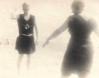 Vintage Photo Impressionistic Figures Swimsuits Beach Soft Focus Small Found Vernacular Photo