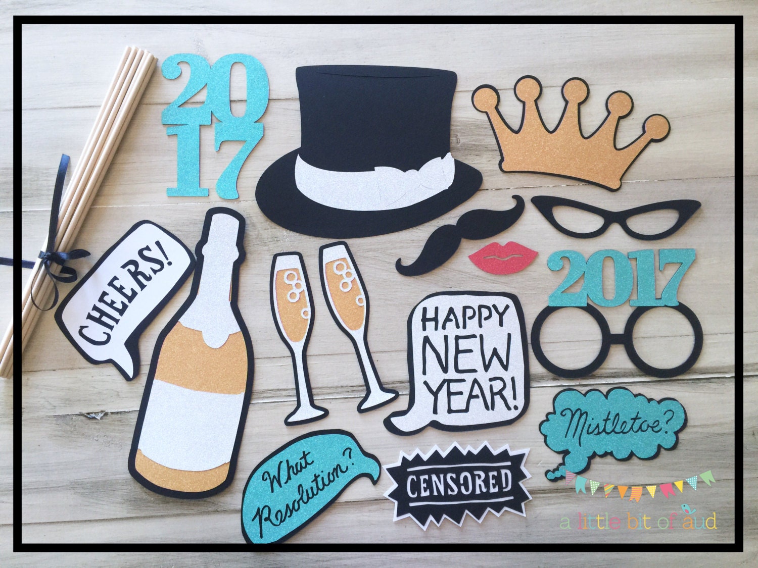 Año nuevo stand utilería decoraciones de la tabla de fin de