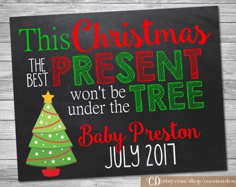 Christmas Pregnancy Announcement / Printable Chalkboard / Christmas Pregnancy / Little Present Under the Tree / Digital File
