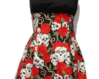Skull and Roses Rockabilly Pin me Up Dress