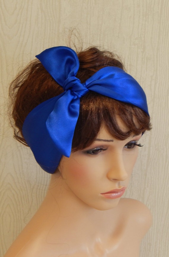 Items similar to Silky Satin Hair Wrap Rockabilly Headband Royal Blue