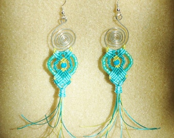 Boho, Macrame earrings, micro macrame, knotted jewelry, hand made earrings, hippie, chic