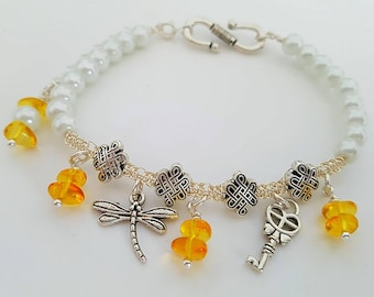 Dragonfly and Amber Bracelet