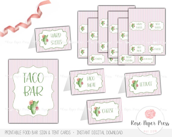 Taco Bar Sign Taco Bar Tent Cards Taco Bar Food Labels