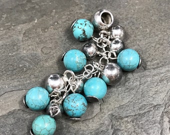 Vintage Sterling silver handmade pendant, Mexican 925 silver with turquoise beads, southwestern style, stamped 925
