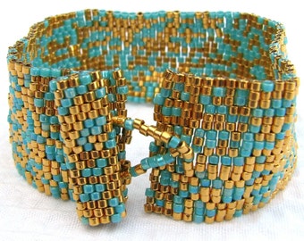 Gold and Turquoise Peyote Cuff (2124)