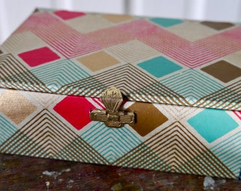 Small decorated cigar box, trinket box with map of Mars