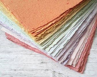 Handmade 100% recycled paper in pastel colors, 7 sheets