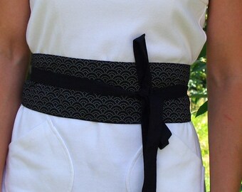Obi tied in Japanese fabric belt